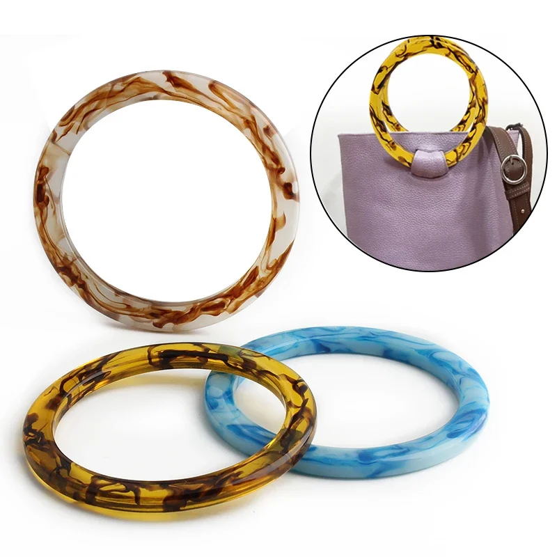 2PCS Resin Pattern Round Handle for handbag Knitted Bag Beach Bag DIY Craft Handle Replacement