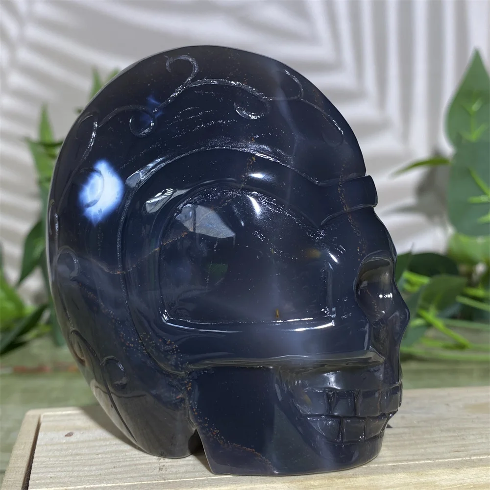 

Orca Agate Skull Crystal Cranium Craft Natural Handmad Spiritual Mineralsl Feng Shui Reiki Stone Quartz Carving Home Decoration