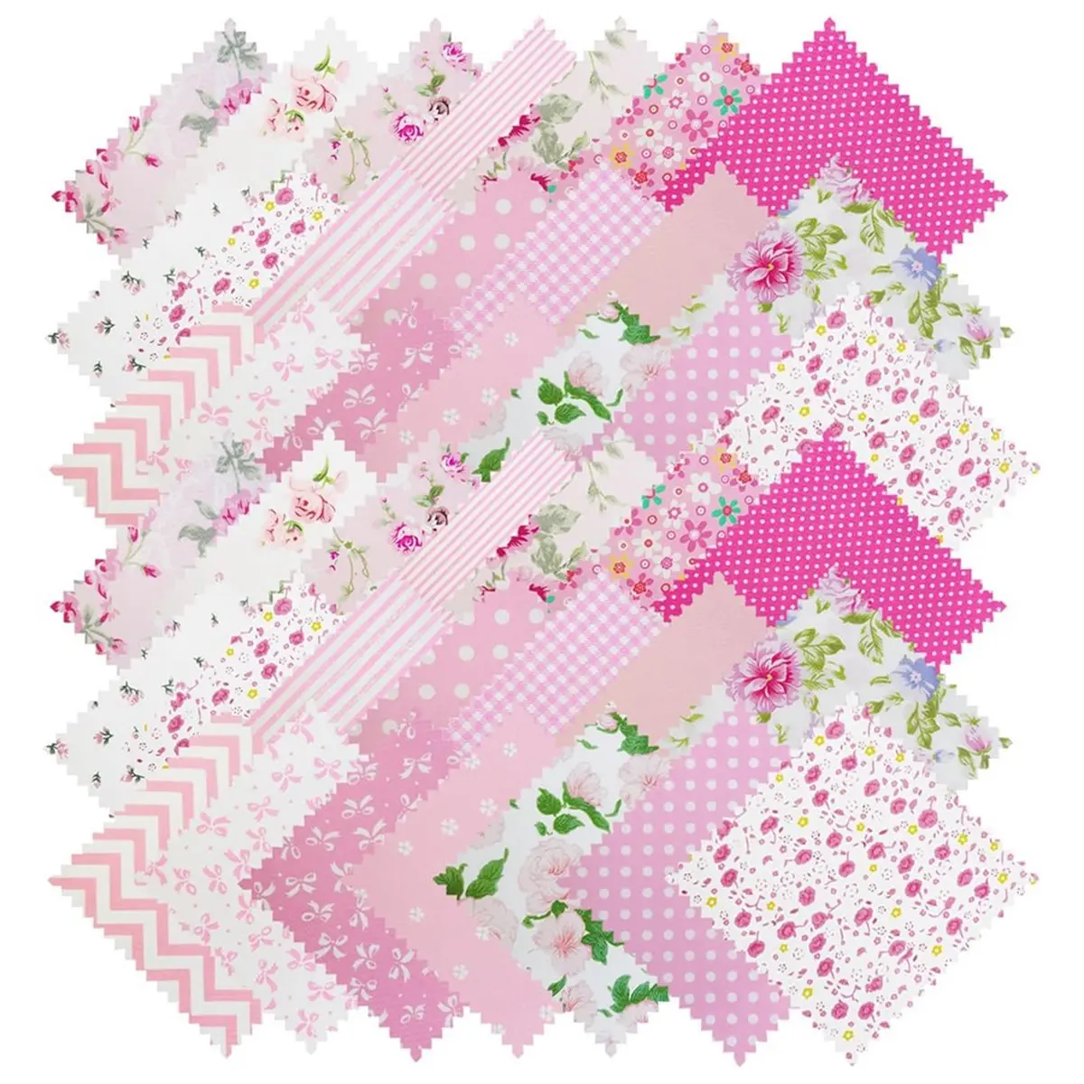 2026 NEW 42 Pcs 5.2 Inch Pink Floral Fabric Squares for Quilting, 100% Cotton Charm Packs