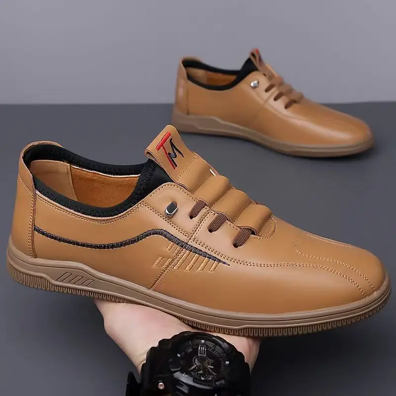 All Seasons Stylish 2025 New Men's Business Casual Shoes Soft Sole Leather Upper Waterproof Lightweight Slip-on Driving Shoes