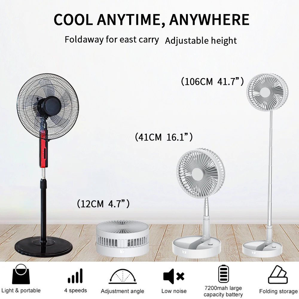 UNITEDTIME Desk and table fan, Foldable Fans Portable Travel Fan Battery Operated or USB Powered,Adjustable Height,My Foldaway