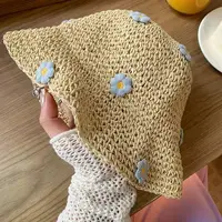 Sombrero de pescador de paja con diseño de flores, sombrero de paja trenzado de verano para mujer, sombrilla transpirable para vacaciones y playa, sombrero de Panamá, nueva gorra para el sol 2025