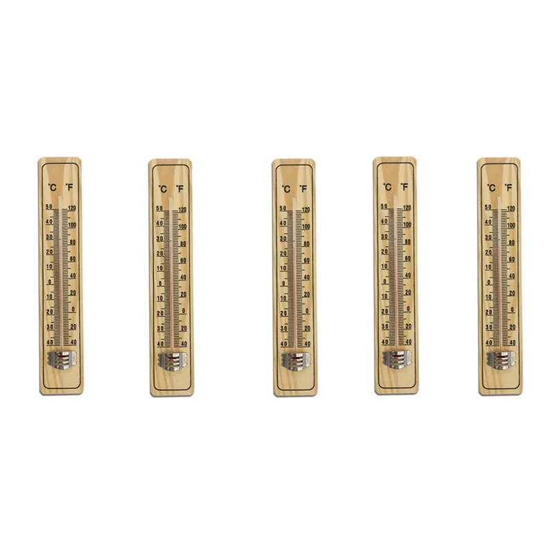 5 Pieces of Medium-Sized Wood Thermometer, Glass Thermometer and Household Thermometer