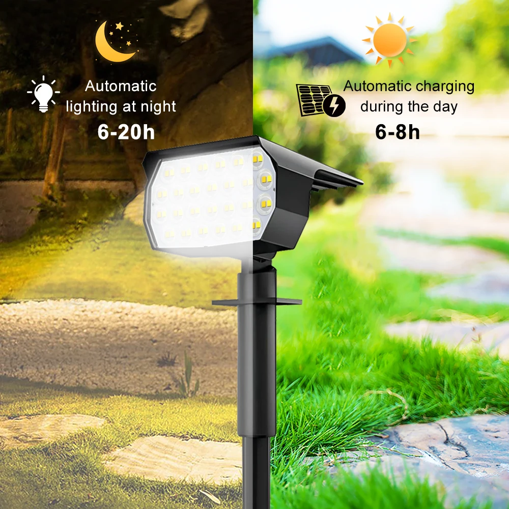 52 LED أضواء المناظر الطبيعية الشمسية في الهواء الطلق ثلاثة ألوان مقاومة للماء 3 طرق تعمل بالطاقة الشمسية ضوء ساحة درب الشرفة الممشى