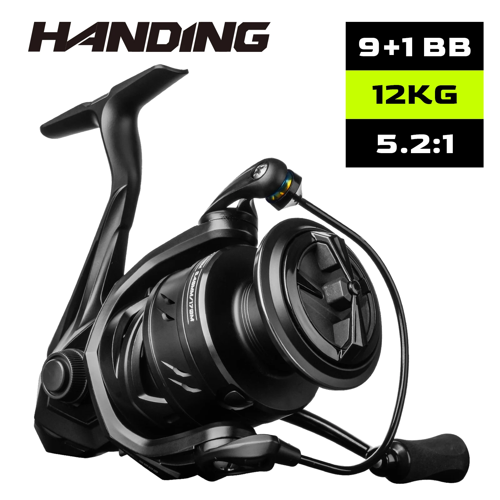 HANDING M1 Spinning Fishing Reel Graphite Reel, 9 + 1 Ball Bearings, 12kg Max Drag, 5.2:1 Gear Ratio, All Purpose Spinning Reel