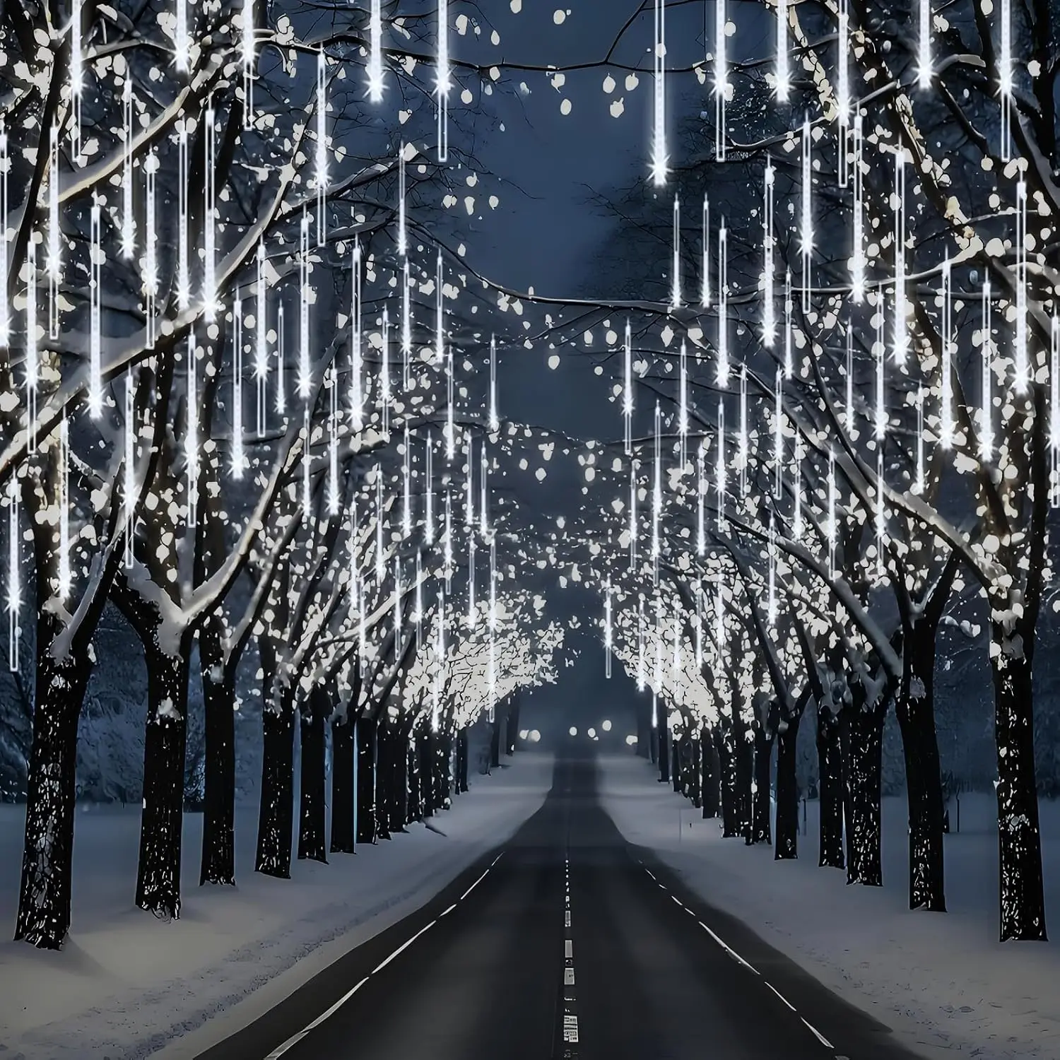 Outdoor Solar Meteor Shower Lights LED Christmas Decorations Rain Drop String Lights 8 Tubes For Xmas Tree Party Garden Decor