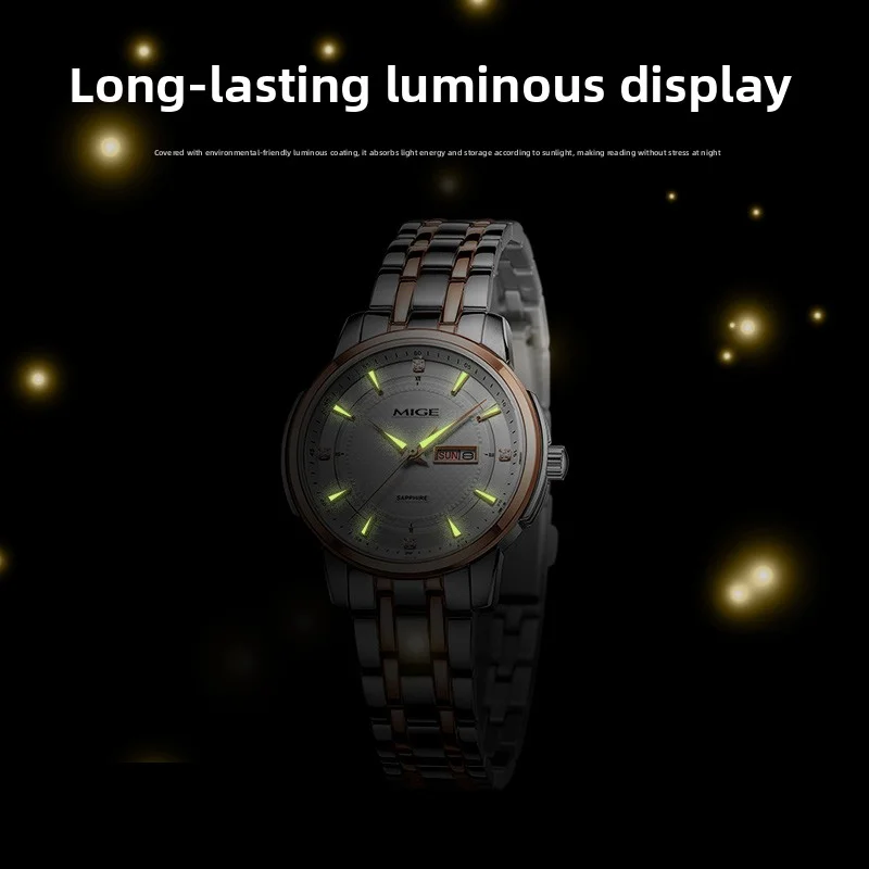 MIGE Original Miyota Quartz Woman Watch Waterproof Ladies Wristwatch Fashion Diamond Calendar Week Display Watch For Women