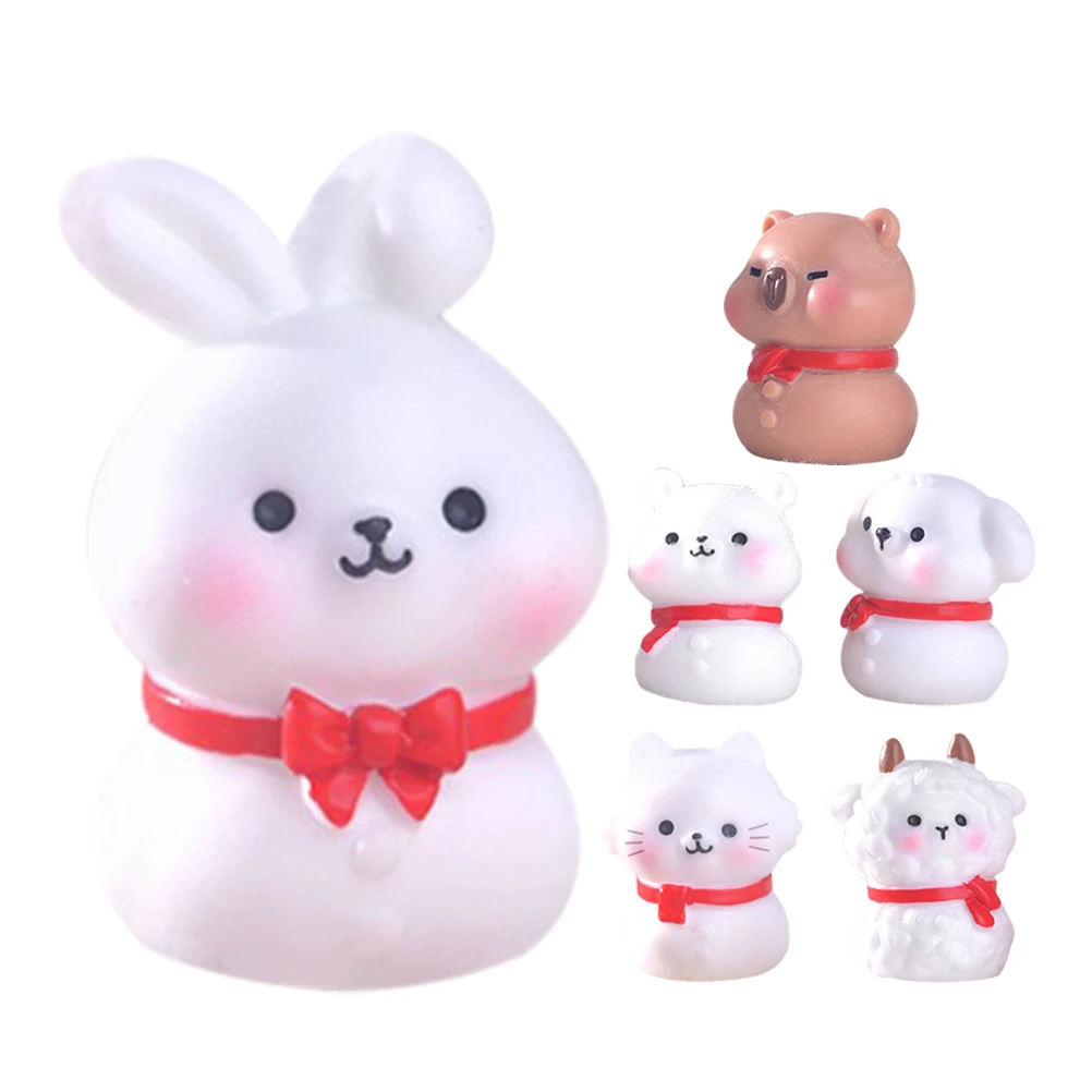 

6pcs Miniature Snowman Animal Figurines Resin Mini Figures Cute Christmas Crafts Party Garden Terrariums Desktop Succulent