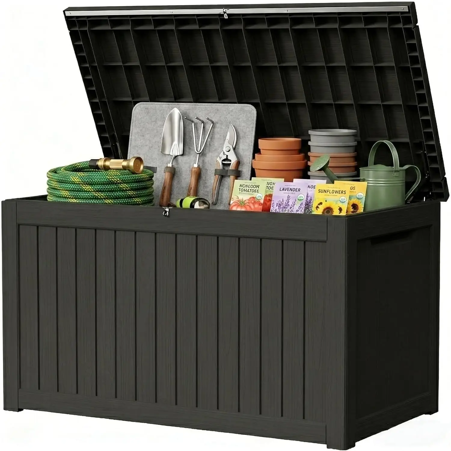 270 Gallon Lockable Resin Outdoor Storage Box, Waterproof & Weather Resistant Deck Box for Patio Cushion, Garden Tools & Pool Ac