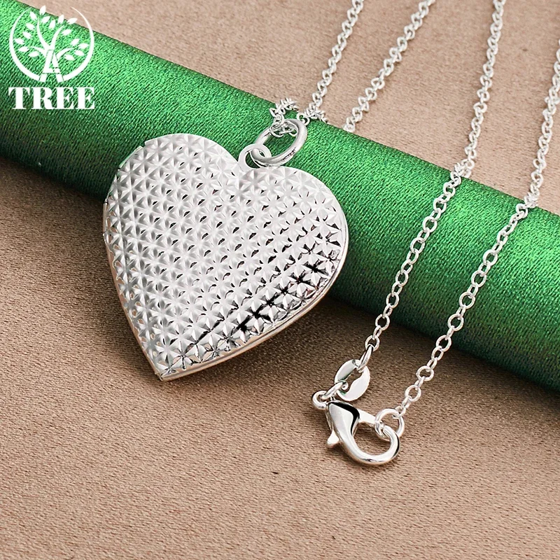 ALITREE 925 Sterling Silver Heart Photo Frame Pendant Necklace For Women necklaces Fashion Party Wedding Jewelry Birthday Gifts