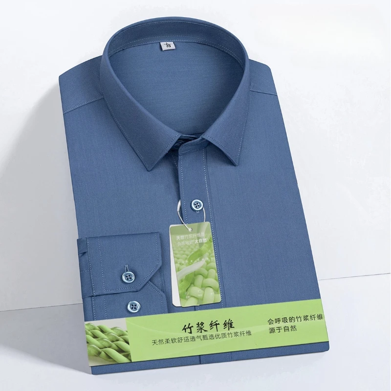 Men Shirt Bamboo Fiber Long Sleeve Anti-wrinkle Non-ironing Slim Fashion Casual Men Formal Shirt Business Office White Shirt