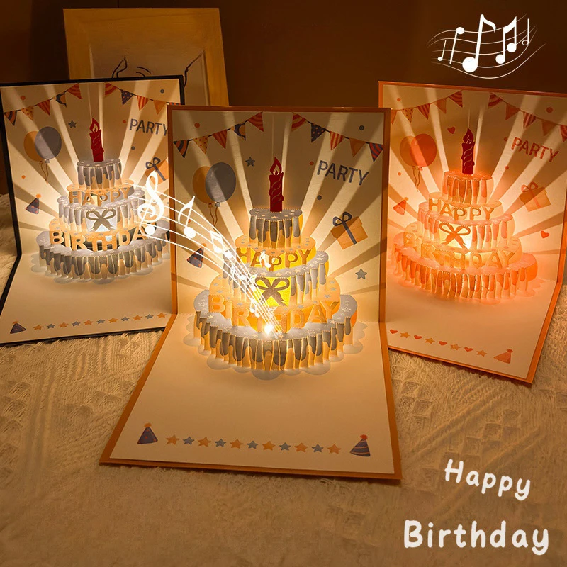 1/5PCS Musik Glowing Beleuchtung Grußkarten Geburtstag Segen Postkarte Handschrift Geburtstag Party Grußkarte Großhandel
