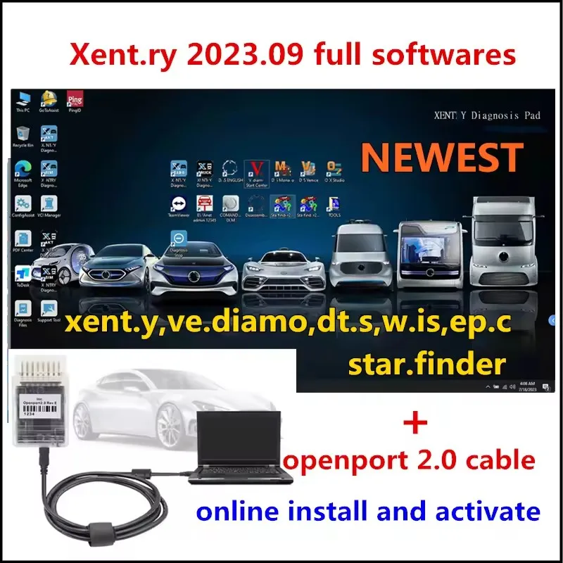 2023.09 Xentry برنامج تشخيص كامل تثبيت عن بعد مع Tactrix Openport 2.0 ECU رقاقة ضبط أداة obd 2 obd2 أداة الماسح الضوئي