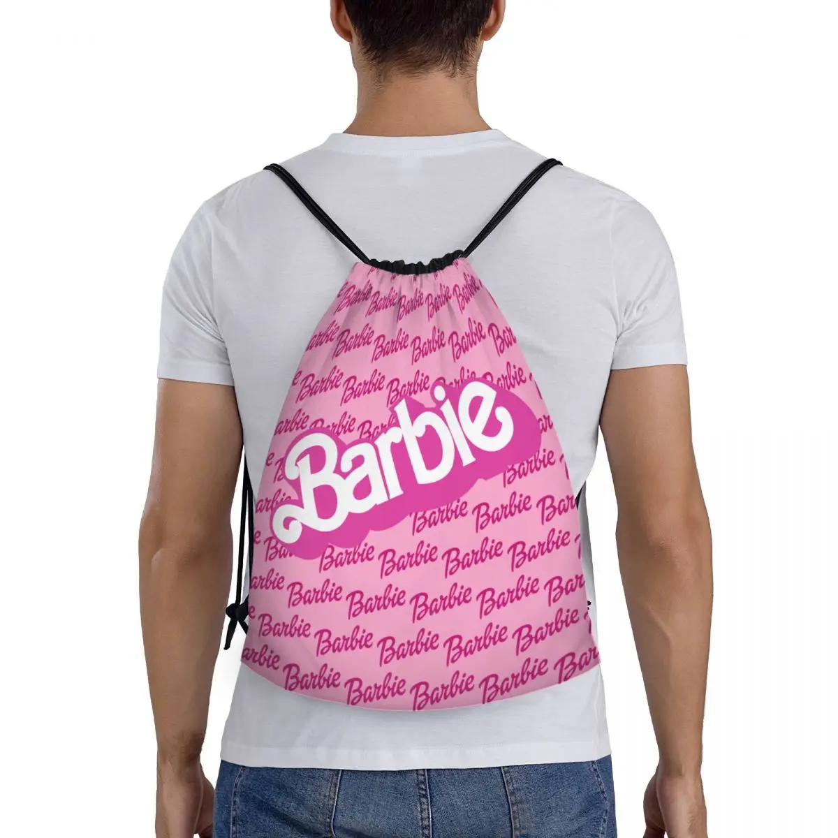 Custom Barbie Logo Drawstring Bag for Training Yoga Backpacks Men Women Disney Sports Gym Sackpack