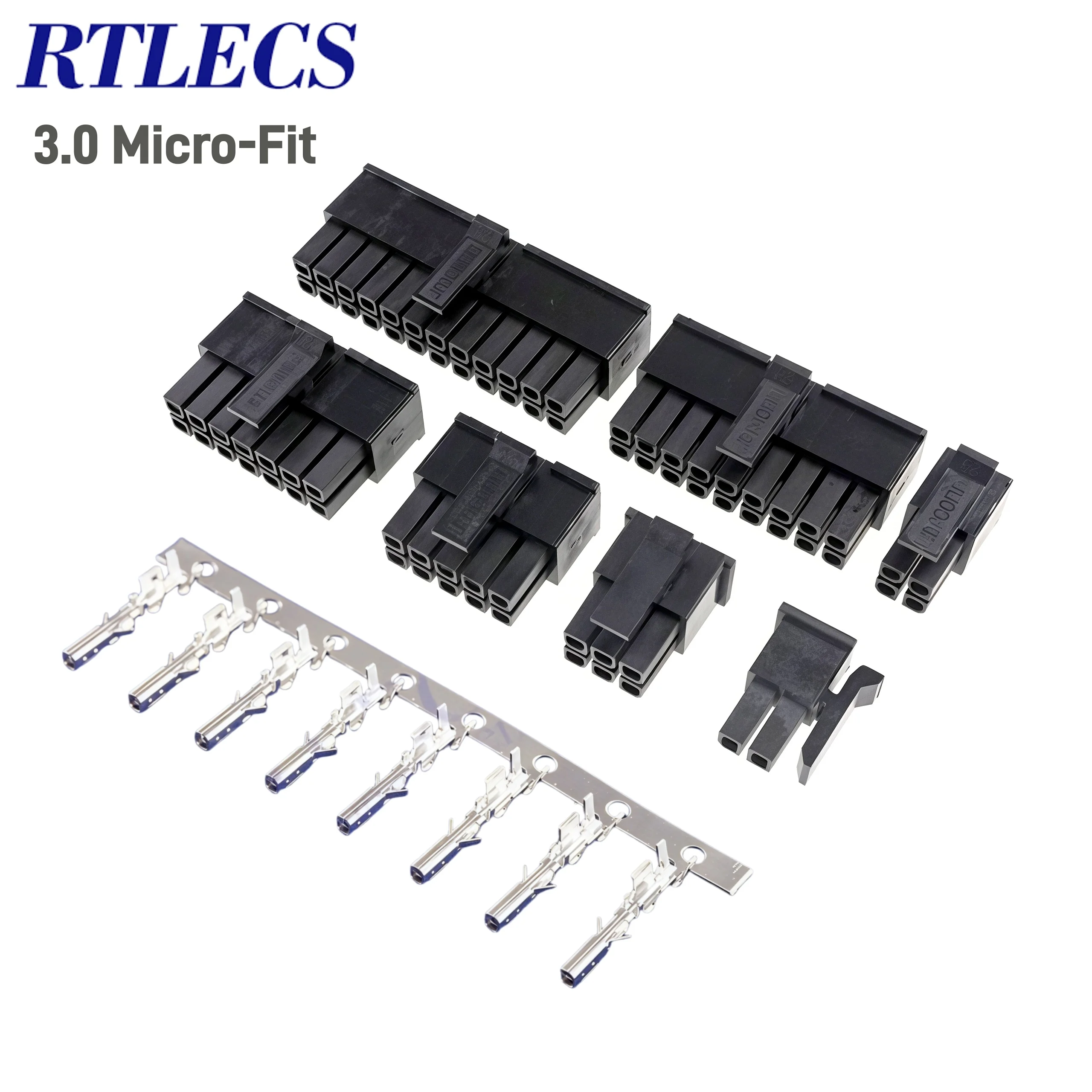 10 conjuntos de Conectores Micro-Fit 3.0 de 3.0mm, Caixa Receptáculo de 2 Pinos, 4, 6, 8, 10, 12, 14, 16, 18, 20, 22, 24 Pinos, Carcaça Macho + Terminal Fêmea 43030