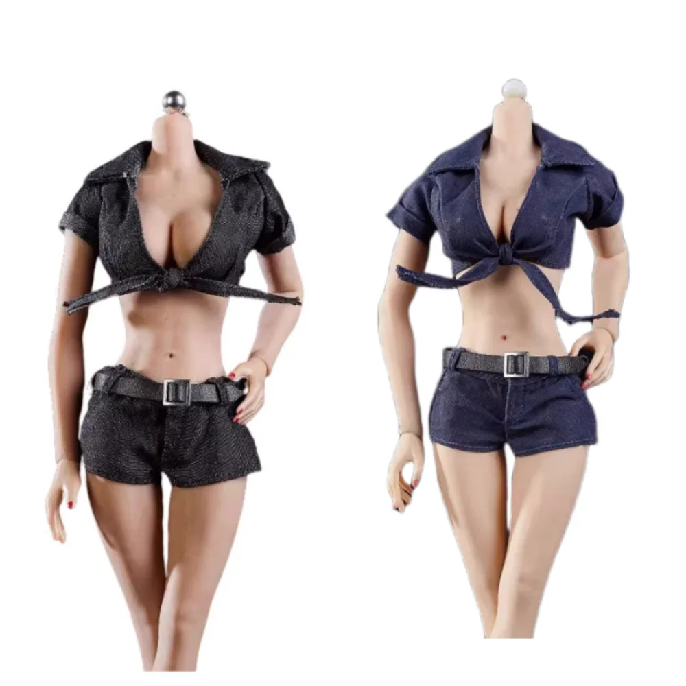 1/6 Scale JOA-21 Female Soldiers Casual Denim Shorts Suspenders Tube Top Sexy Suit Clothes 12 Inch Action Figure Body Doll