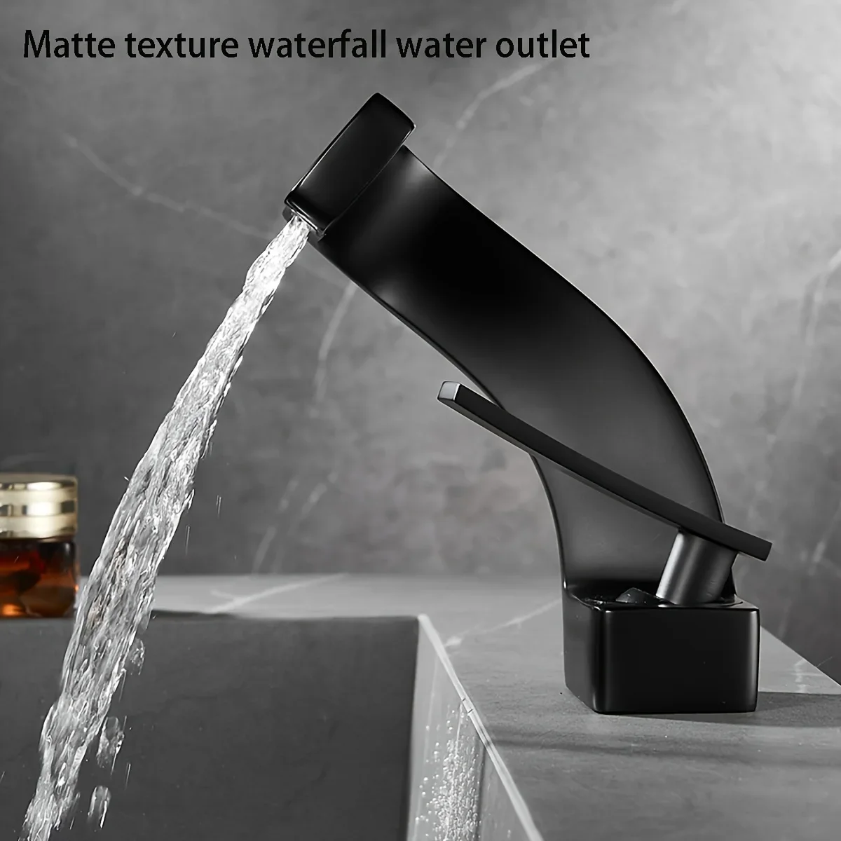 Nordic Minimalist Black Waterfall Washbasin Faucet Solid Brass Creative Z-Shaped Wide Mouth Household Hot and Cold Faucet