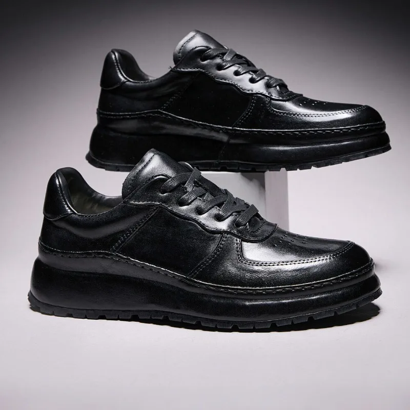 

High-quality Comfortable Men Street Skate Shoes Genuine Leather Chunky Sole Sneakers Lace-Up Casual Dress Shoes