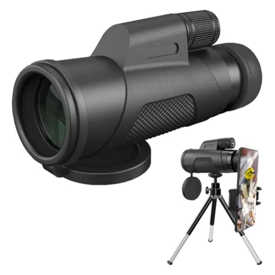 

High Powered Monocular Telescope for Smartphone with Phone Adapter and Metal Tripod Portable Handheld Outdoor Telescope in Blac