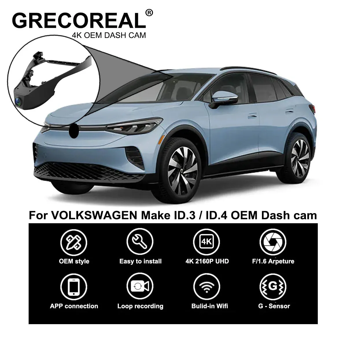 

For Volkswagen Vw ID 3 ID 4 ID3 ID4 Dash Cam Dashcam Car Dash Camera 4K Wifi Front and Rear OEM Plug Play Auto Automatic Car DVR