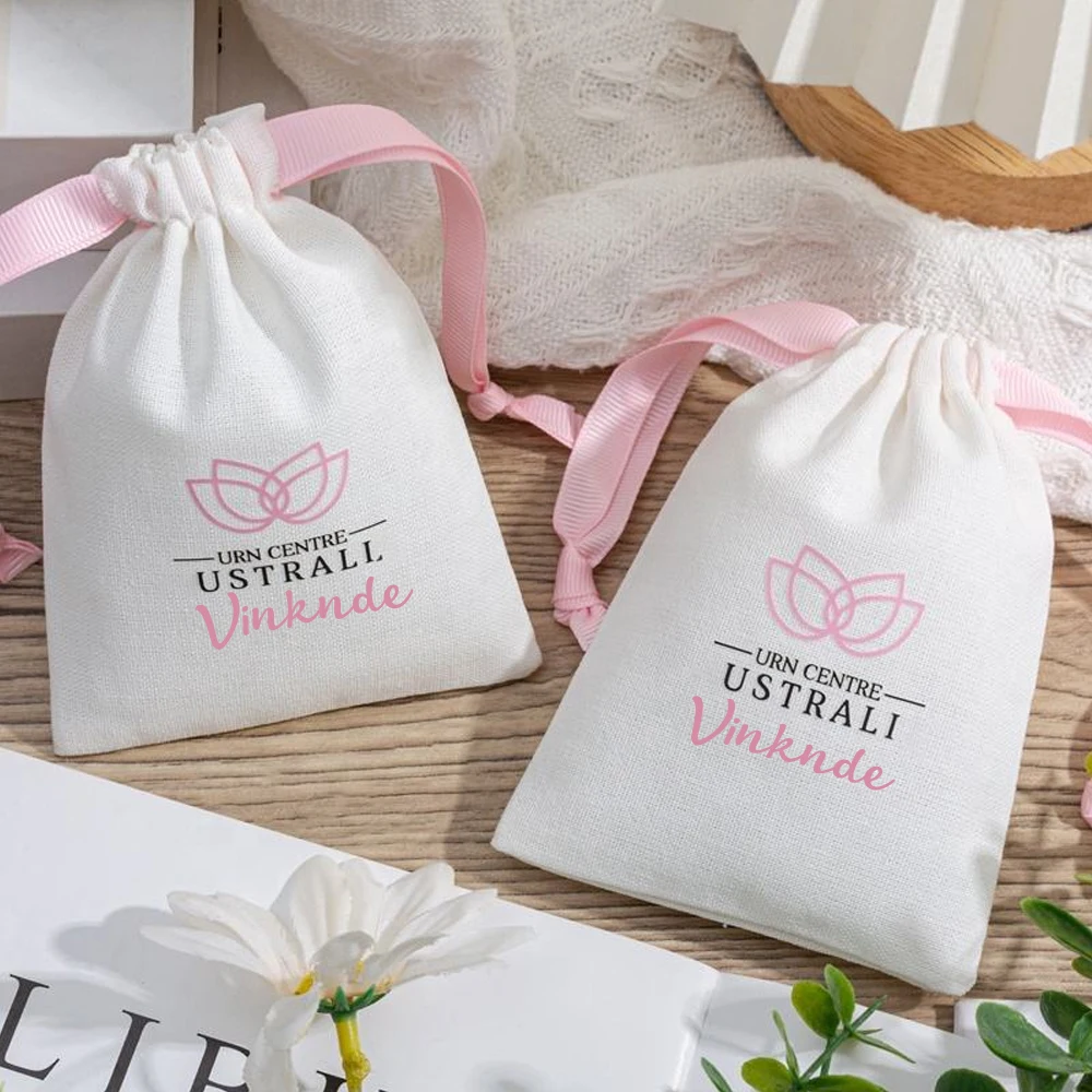 Borsa per imballaggio di rossetti per gioielli con coulisse in tela di fascia alta Borsa regalo in cotone di lino per trucco cosmetico con logo personalizzato stampato