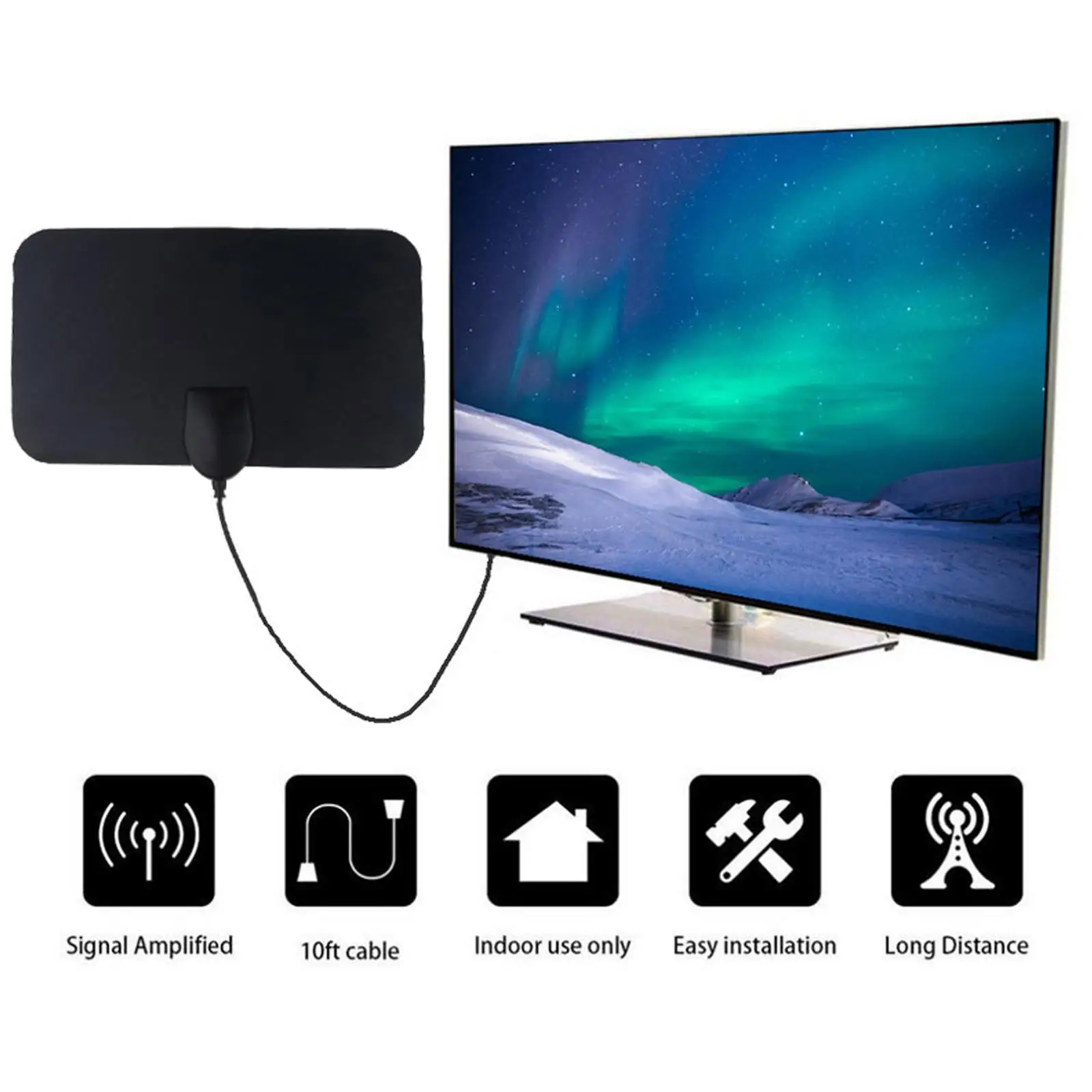 Antena telewizyjna 4K Antena cyfrowa HD Flat Design High Gain Smart TV DVB-T DTV Box Booster Active do przyczepy kempingowej, łodzi, samochodu 20Dbi High L7W0