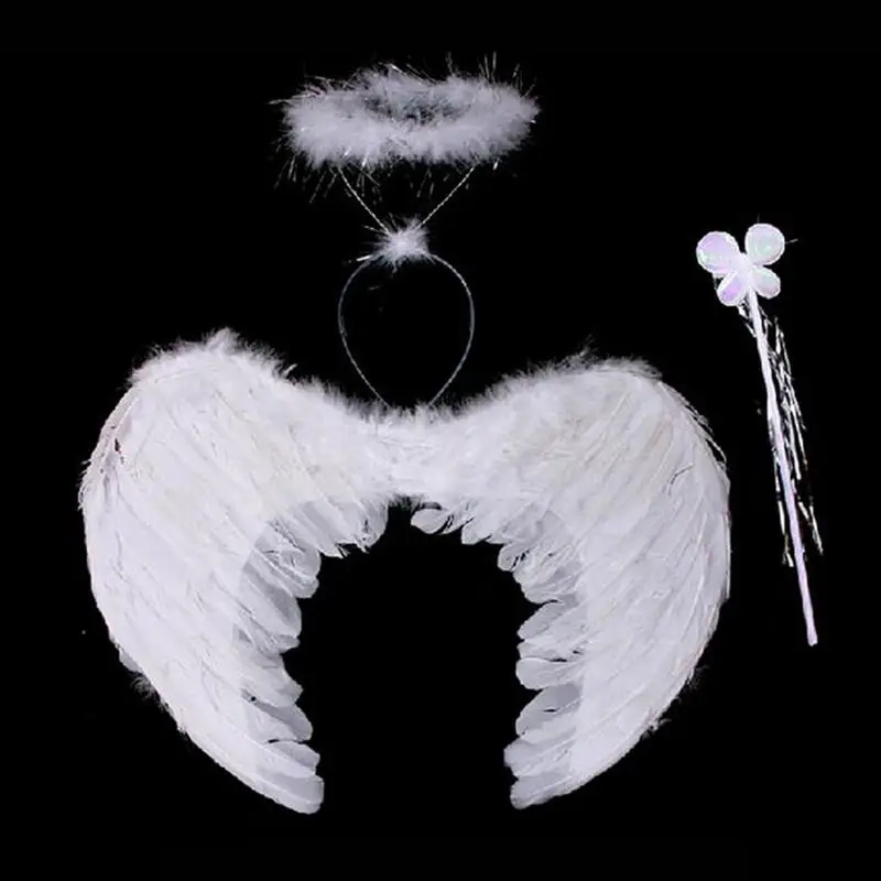 Angel Feather Wings White Angel Accessories Set With Angel Feather Wings Halo Headband And Angel Ring For Halloween Party Fancy