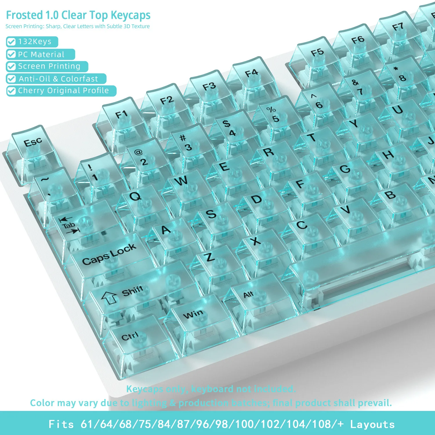 132 Keys  Frosted Clear Top Keycaps Cherry Profile PC KeyCaps Backlit RGB Key cap For Cherry Mx Switches Mechanical Keyboard
