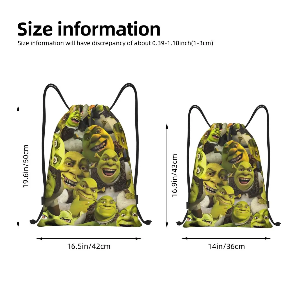 Shreks Memes Backpack Drawstring Soccer Bags Gym Bag Funny Face Anime String Sackpack for Travel