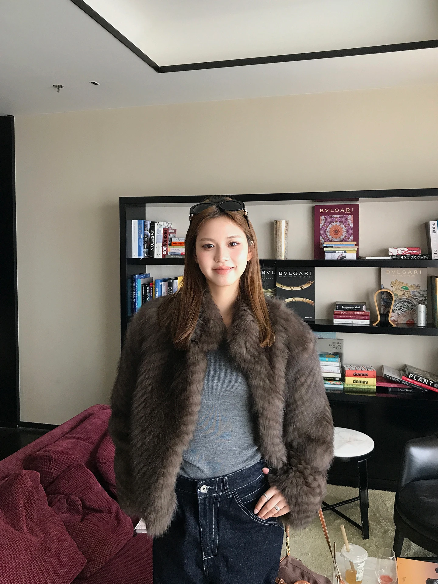 سترة فرو مخططة من فراء الثعلب، ياقة قصيرة للنساء، معطف جديد للتخسيس.