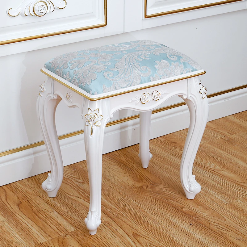 Victorian Vanity Stool with Thick Padded Cushion & Nailhead Trim Waterproof Fabric Makeup Dressing Chair for Bedroom Decor view 3