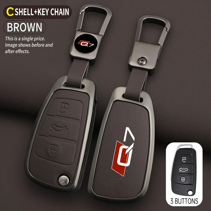 Zinken Legering Auto Sleutelhoesje Houder Shell Sleutelhanger Styling Voor Audi Q7 4m 4l 2016 2021 2022 Afstandsbediening Bescherming Auto Accessoires