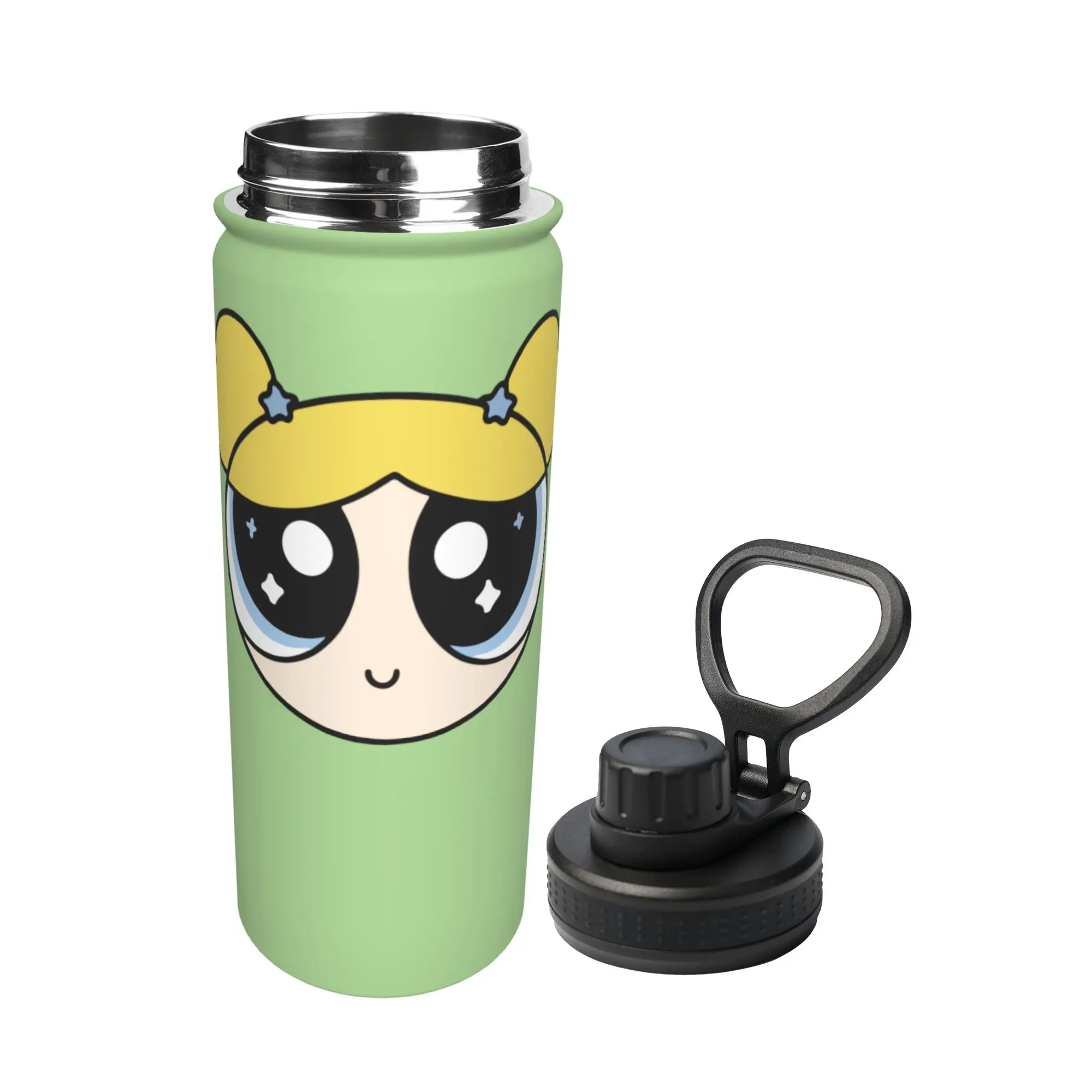 Powerpuff Girls 18OZ Sports Insulated Kettle Bubbles Coffee Cups Stainless Steel Travel Outdoor Mug Spill Proof