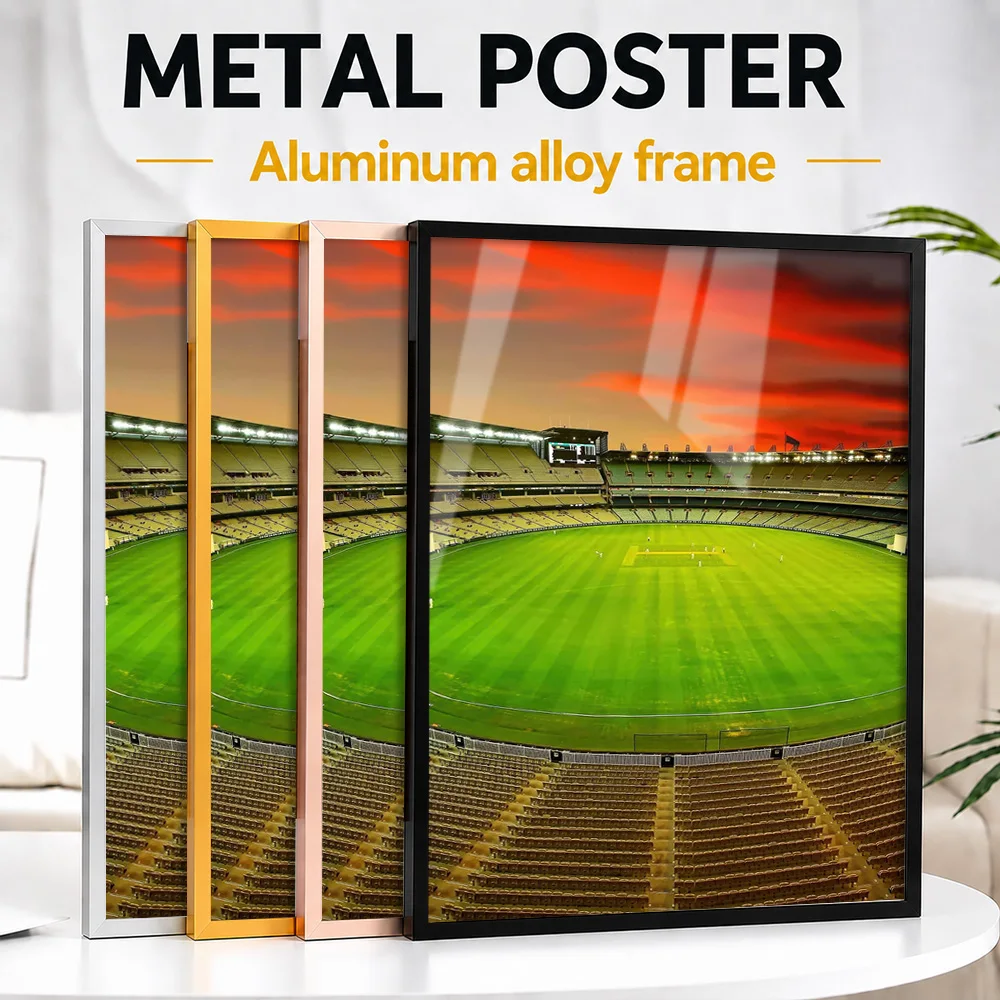 Cricket Stadium At Sunset Framed Aluminum Metal Poster Customized Photo Bold Athlete Style Wall Art For Study Memorable Fan Gift
