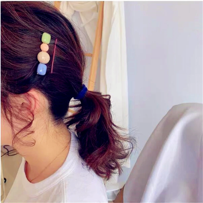 Hot Korea Ins Retro Temperament Wild Cute Geometric Hair Clip Resin Acetic Acid Duckbill Clips Female Side Clip Hairpin