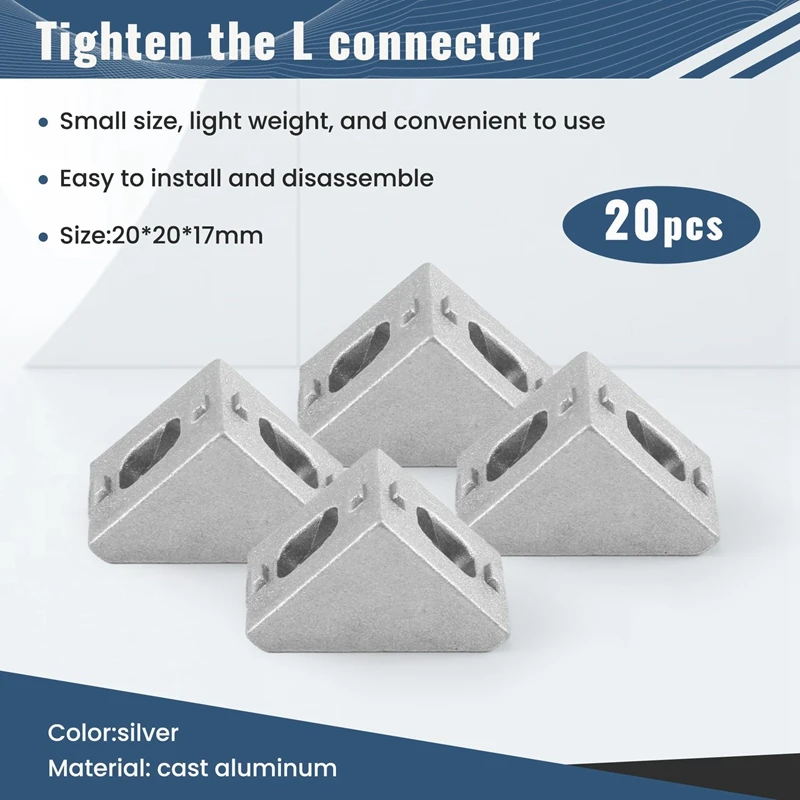 20Pcs 2020 Corner Fitting Angle Aluminum 20 X 20 L Connector Bracket Fastener Match Use 2020 Industrial Aluminum Profile