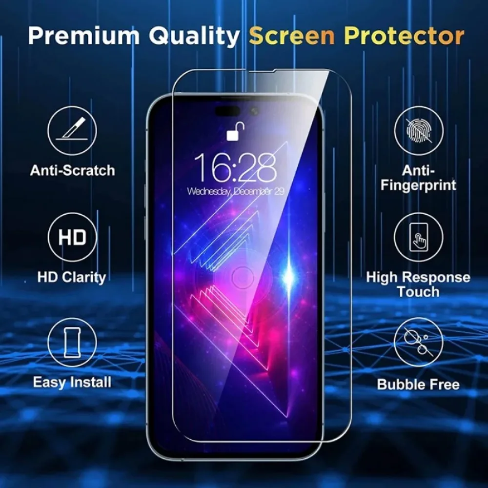 واقي شاشة مع عدسة كاميرا لهاتف أيفون ، غطاء كامل ، 3 Plus 3 ، iPhone 15 Pro Max ، iPhone 12 ، iPhone 13 Mini ، iPhone 14 Plus ، iPhone 11