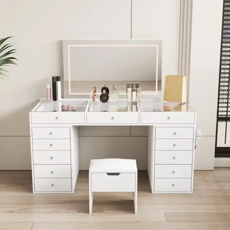 selling solid square wooden dressing table white glass mirrored dressing table