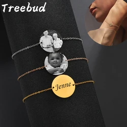 Treebud Custom Photo Bracelet Stainless Steel For Women Laser Engraved Name Date Picture Bracelets Jewelry Family Christmas Gift