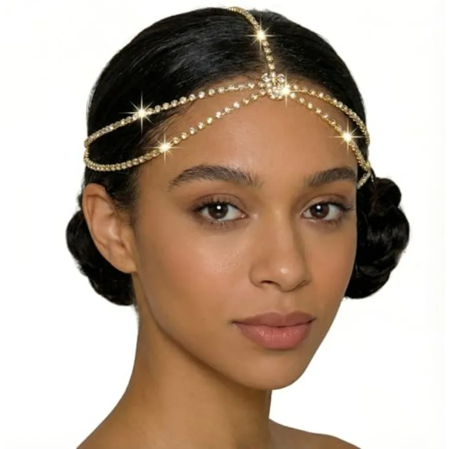 

Gold Headpiece Jewelry Jeweled Diamond and Crystal Head Chain for Women Rhinestone Headband Hair Piece Elegant Wedding Headchai