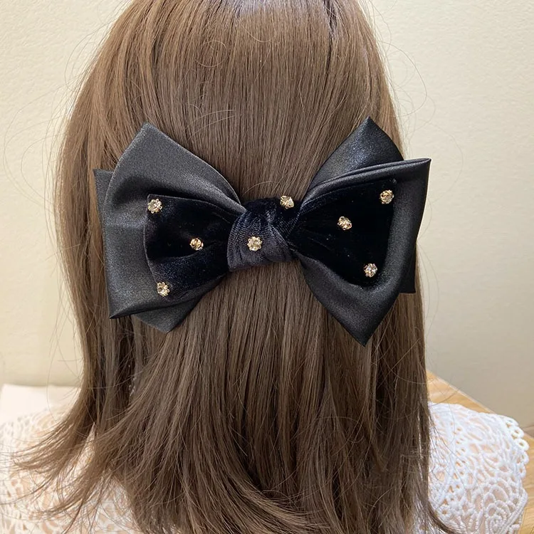 

New Women Girls Sweet Pearl Satin Bowknot Hair Clip Big Ribbon Bow Barrette Solid Color Scarf Hairpin Grip Ponytail Clip
