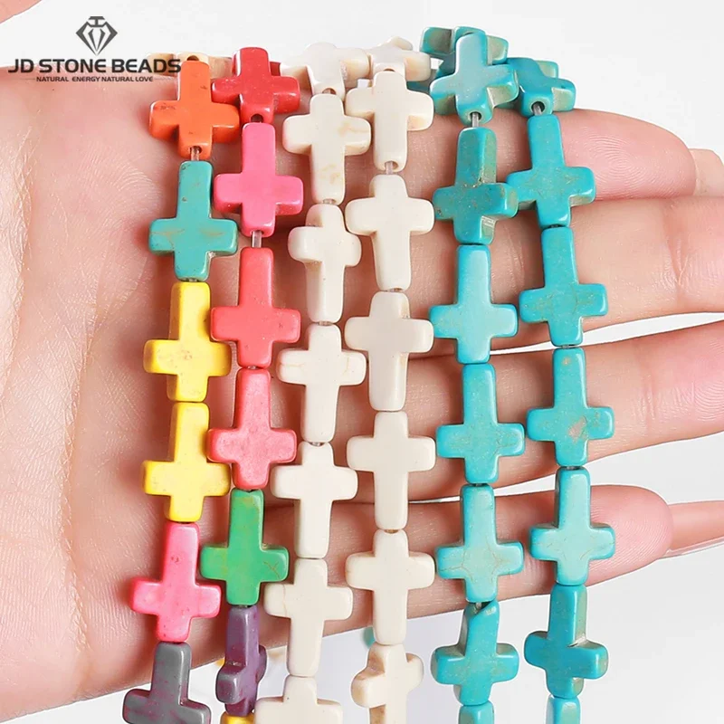 1 String White Blue Turquoise Stone Cross Shape Beads Loose Spacer Pendant for DIY Bracelet Necklace Jewelry Making Accessory