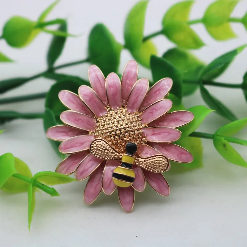 Women's Fashion Jewelry Accessories Gray Blue Pink Beautiful Dainty Cute Enamel Bumble Bee and Flower Sunflower Brooch Pin