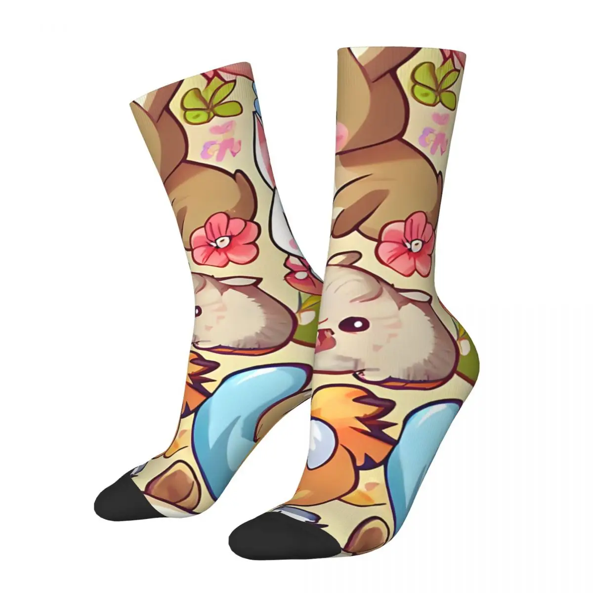 Bright Cute Anime Rabbits Print Digital Painting Men's Socks Retro Harajuku Street Style Novelty Pattern Crew Sock