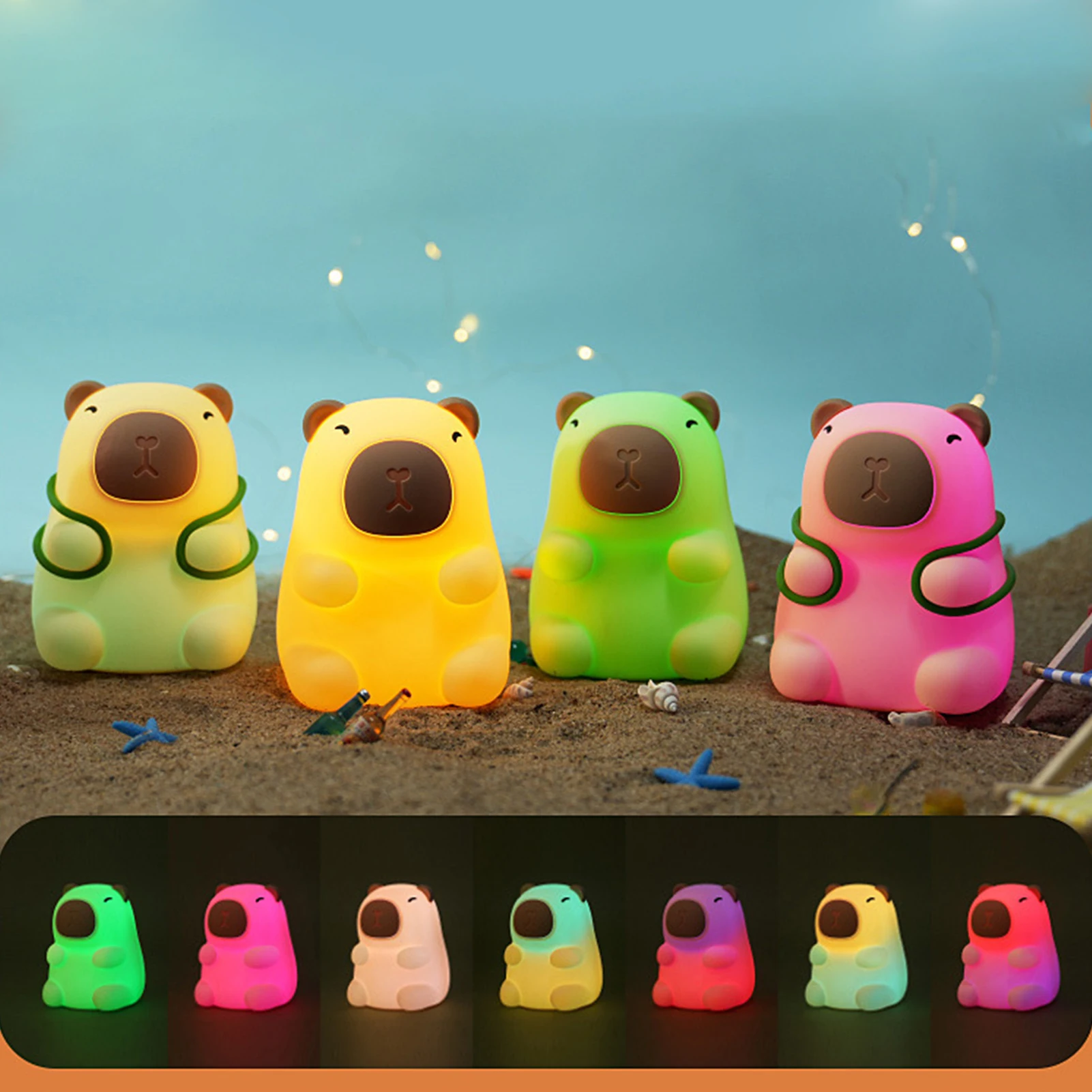 Simpatico cartone animato in Silicone Capybara luce notturna in Silicone lampada da notte decorativa USB per la decorazione della camera da letto dei bambini