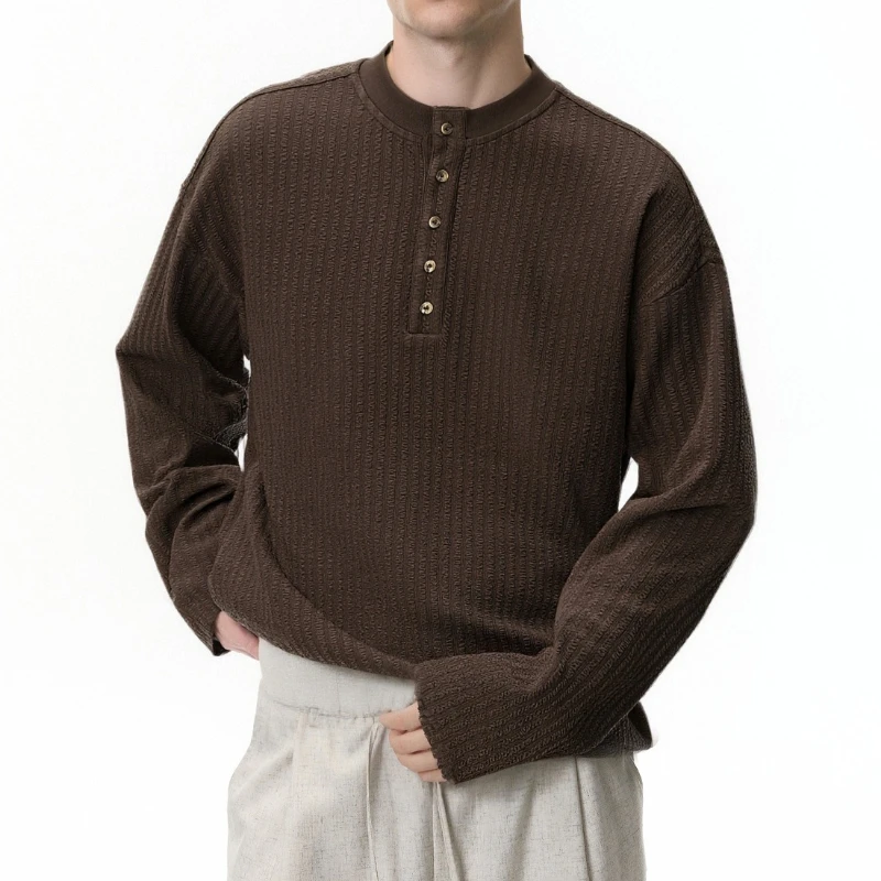 

Old Money Henry Collar Long-sleeved T-shirt 26 Spring and Summer New Fashion Brand Casual Lazy Solid Color Men's Top