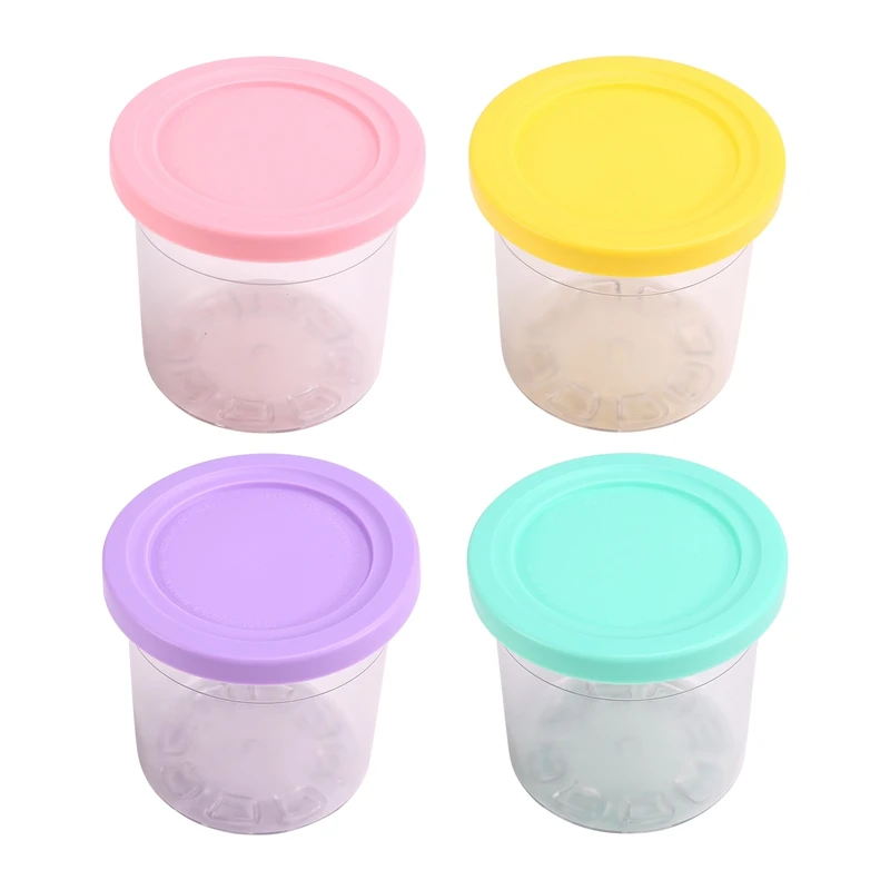 4PCS Ice Creami Pints & Lids For Ninja Creami NC300 NC301 NC299AMZ Pints 16OZ Cups Ice Cream Maker Dishwasher Safe