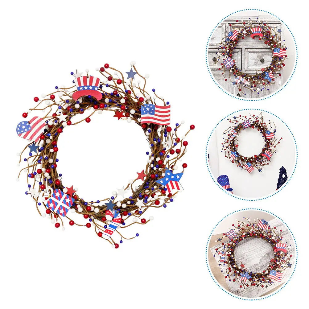 

Декоративный венок ко Дню независимости, искусственный американский цветочный венок с ягодами для двери