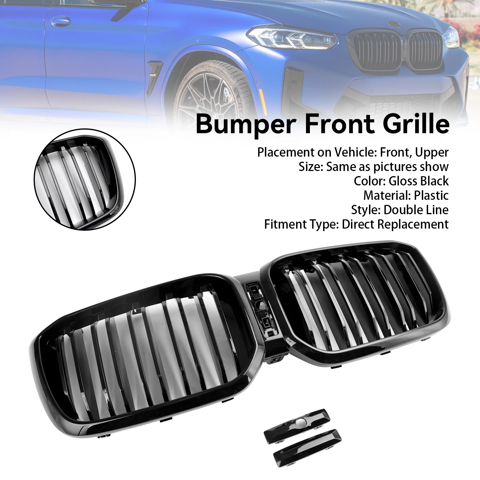 Areyourshop Gloss Black Front Kidney Grill Grille for BMW X3 X4 G01 G02 2022 2023