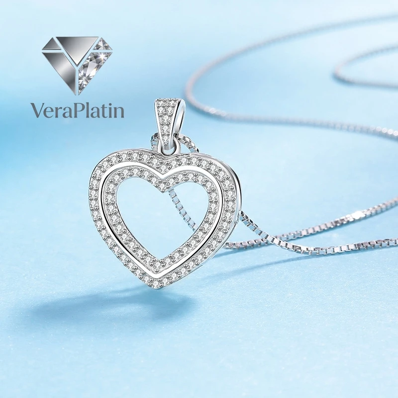 

VeraPlatin Girl Valentine's Day 18K White Gold Gorgeous Birthday Gift 0.385CT Moissanite Diamond PT950 Women Wedding Heart Shape